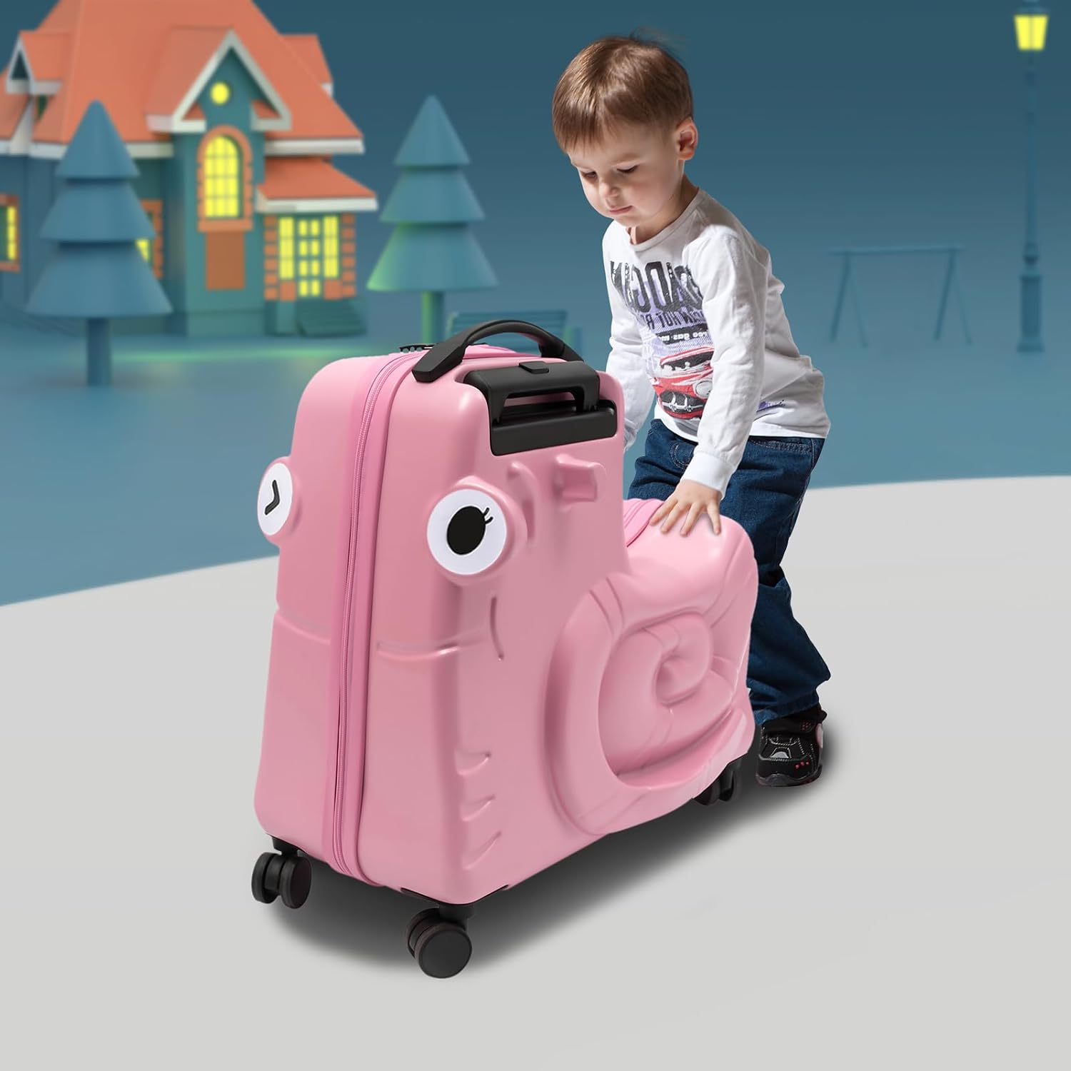 Ride-on Luggage, 20'/24' Carry on Suitcase with Universal Wheels Portable Trolley Luggage with Password Lock & Safety Belt, Unisex Riding Suitcase for Ages 3-6 within 180 lbs, Pink