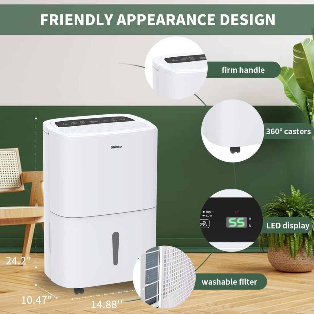 Shinco 7,000 Sq.Ft Energy Star Dehumidifier with Pump and WIFI, Ideal for Large Industrial Rooms and Home Basements, Efficient Moisture Removal and Humidity Control, 1.85 Gallons Water Tank