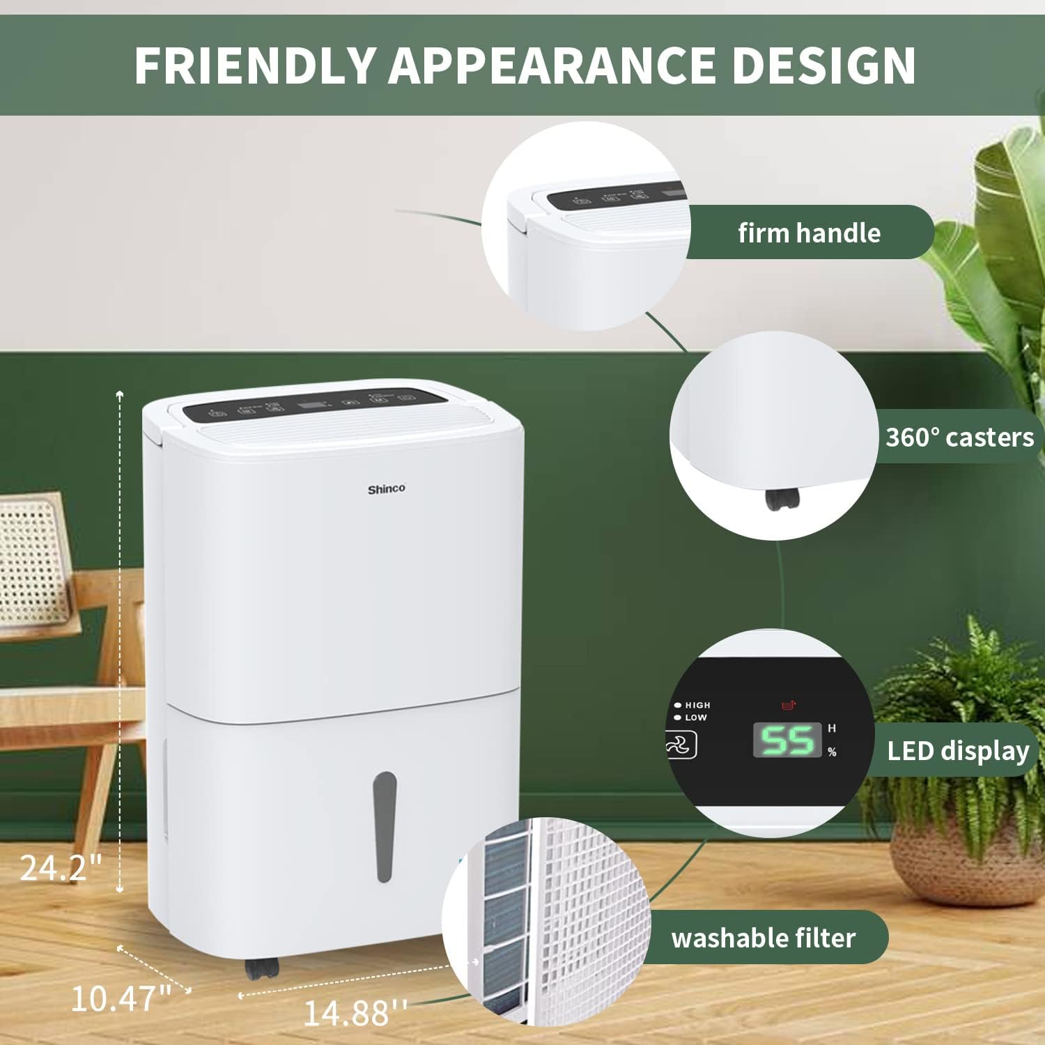 Shinco 7,000 Sq.Ft Energy Star Dehumidifier with Pump and WIFI, Ideal for Large Industrial Rooms and Home Basements, Efficient Moisture Removal and Humidity Control, 1.85 Gallons Water Tank