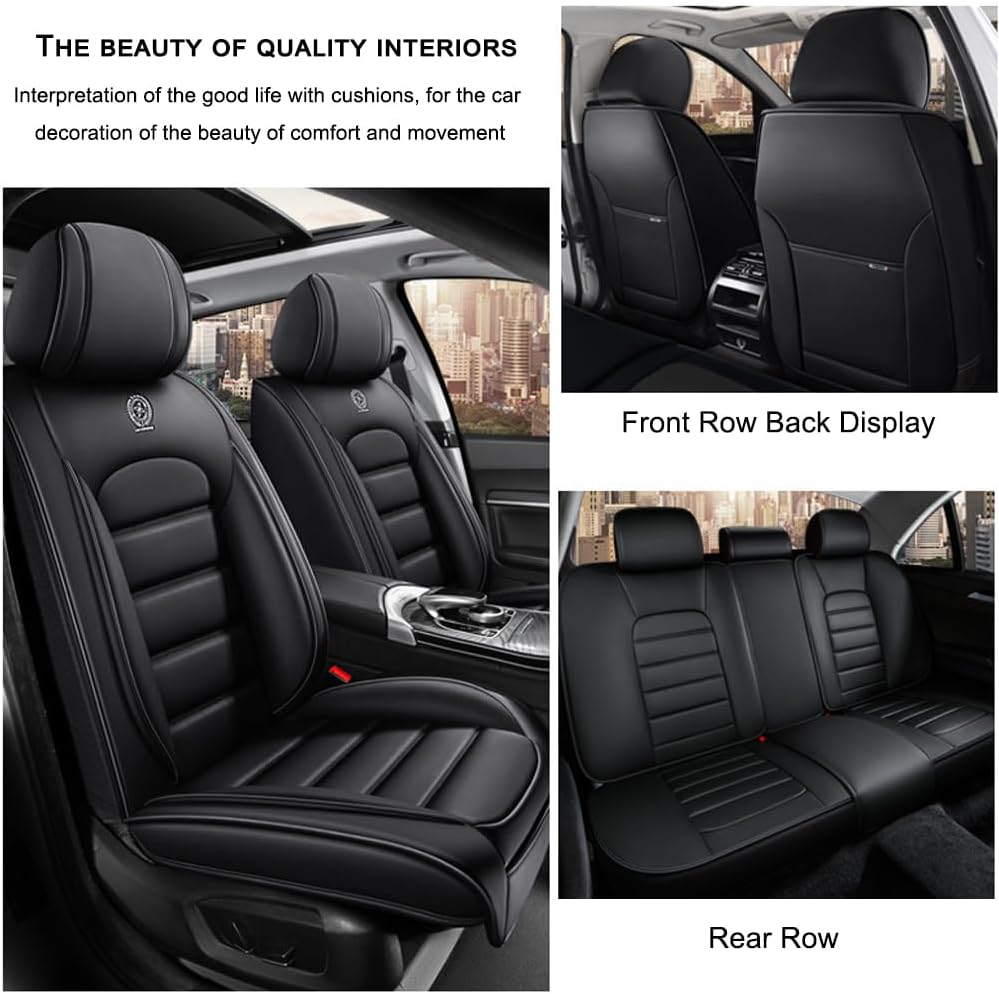 5 Seat Covers for Hummer H3 2006-2010 Leather Car Seat Covers Waterproof Anti-Slip Soft Car Seat Protectors Comfort Automotive Seat Covers with Airbag（Standard,Classic Black）