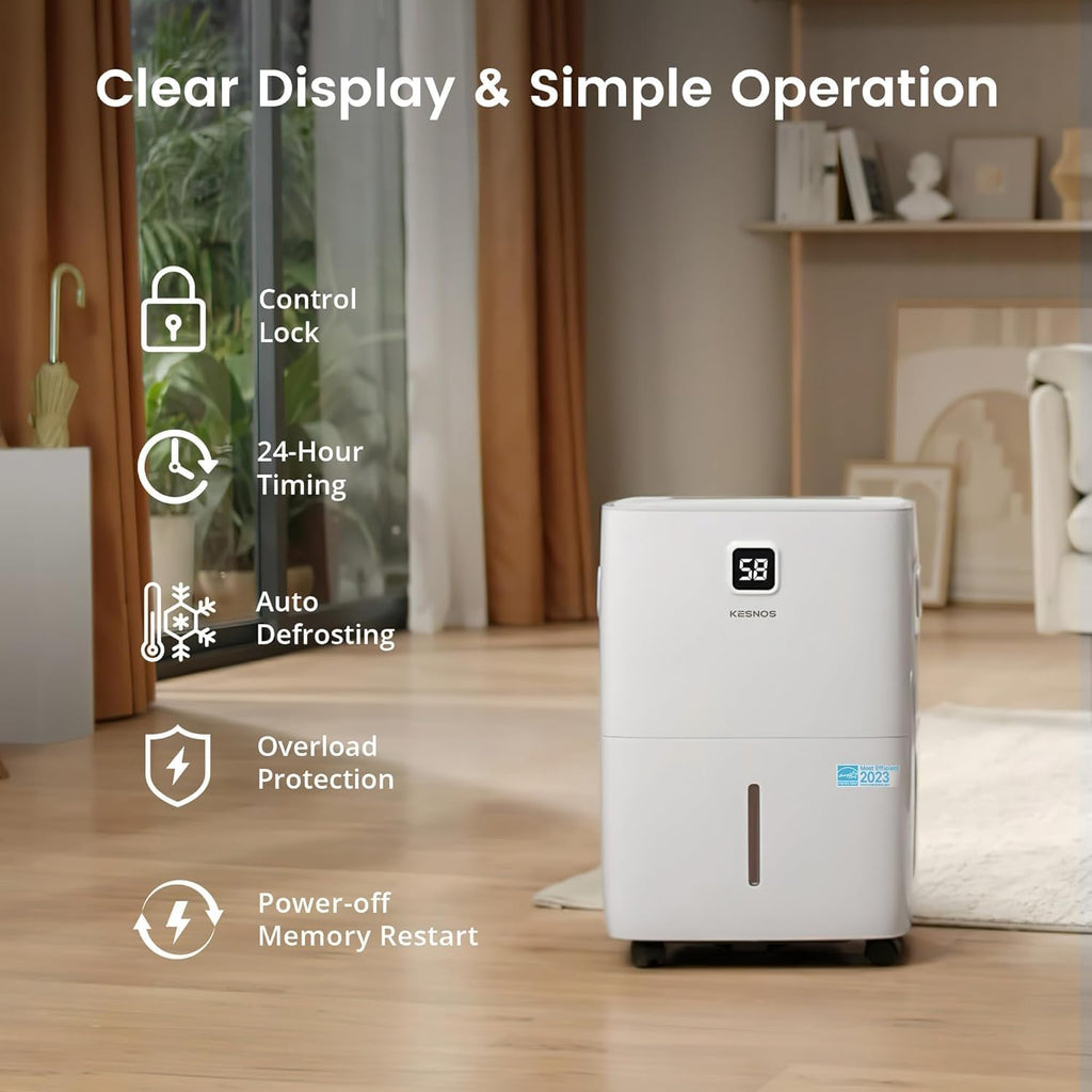 Kesnos 150 Pints Dehumidifier for Basement & Home with Drain Hose, Front LED Display and 2.11 Gal Water Tank, Ideal for Spaces up to 7,500 Sq. Ft., Featuring Auto Defrost & Timer