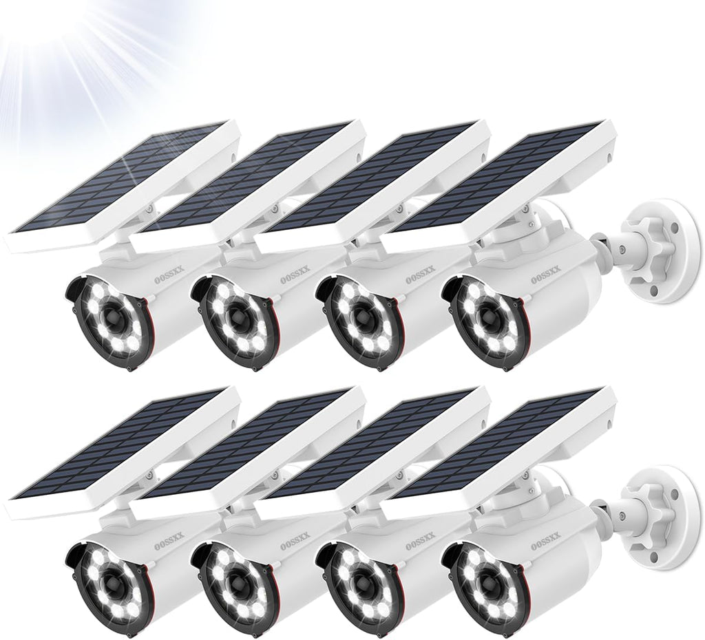 OOSSXX Solar Powered Outdoor Wireless Simulated Cameras Fake Camera Wire Free Solar Motion Light Motion Sensor Floodlights Spotlight