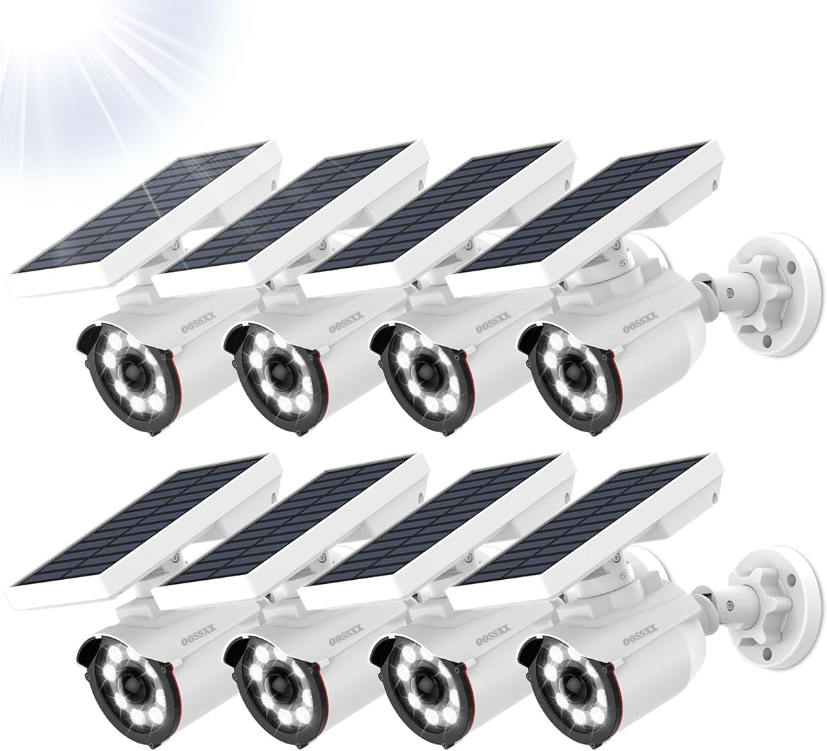OOSSXX Solar Powered Outdoor Wireless Simulated Cameras Fake Camera Wire Free Solar Motion Light Motion Sensor Floodlights Spotlight