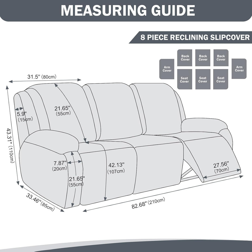 vctops 8 Pieces Waterproof Faux PU Leather Recliner Sofa Covers Stretch Soft 3 Seats Couch Cover Anti-Slip Sofa Slipcover Furniture Protector with Elastic Bottom for Kids Pet(Grey,3 Seat)