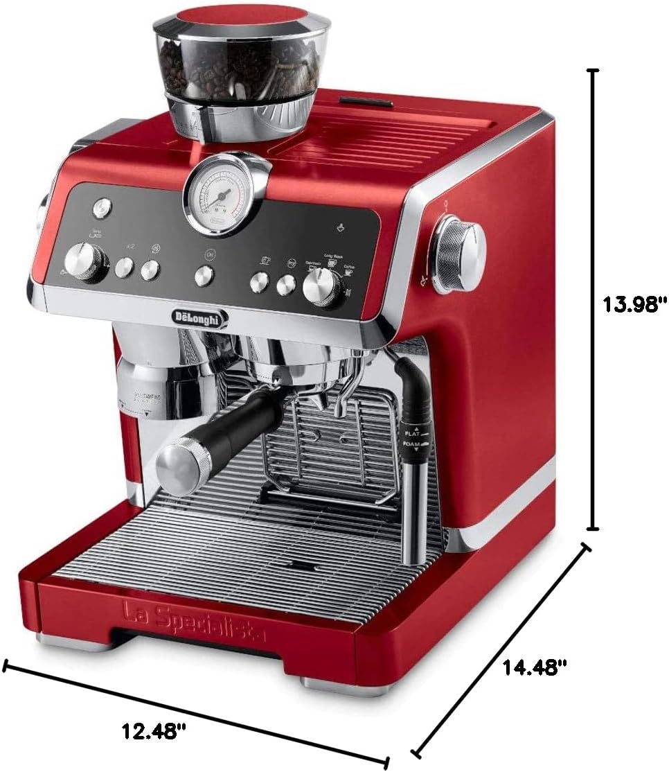 De'Longhi EC9335R La Specialista Espresso Machine with Sensor Grinder, Dual Heating System, Advanced Latte System & Hot Water Spout for Americano Coffee or Tea, Stainless Steel,67.6 oz, Red