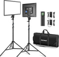 Neewer 18' Led Video Light Panel Key Lighting Kit with Remote, 2-Pack 45W Dimmable Bi Color + Tripod Stand, 3200K–5600K Soft Light CRI 97+ 4800Lux for Game Live Streaming Studio Photography Recording
