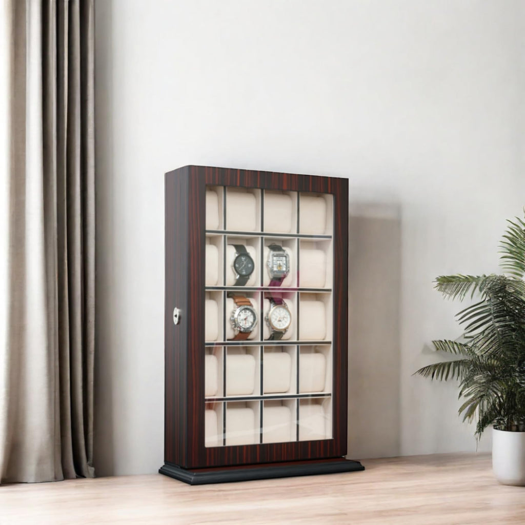 TIMELYBUYS 20 Piece Ebony Wood Watch Display Wall Hanging Case and Storage Organizer Box and Stand for Oversized Watches