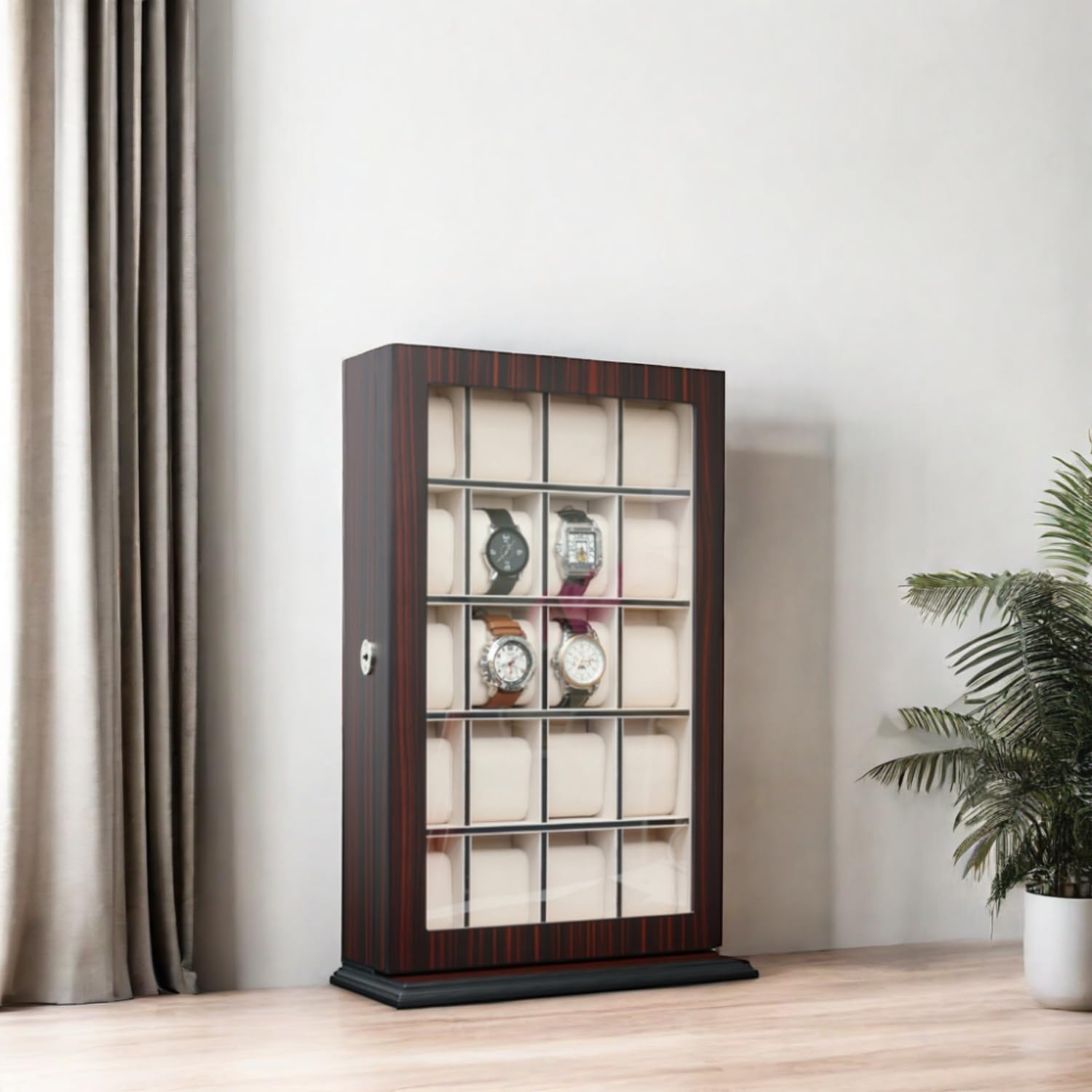 TIMELYBUYS 20 Piece Ebony Wood Watch Display Wall Hanging Case and Storage Organizer Box and Stand for Oversized Watches