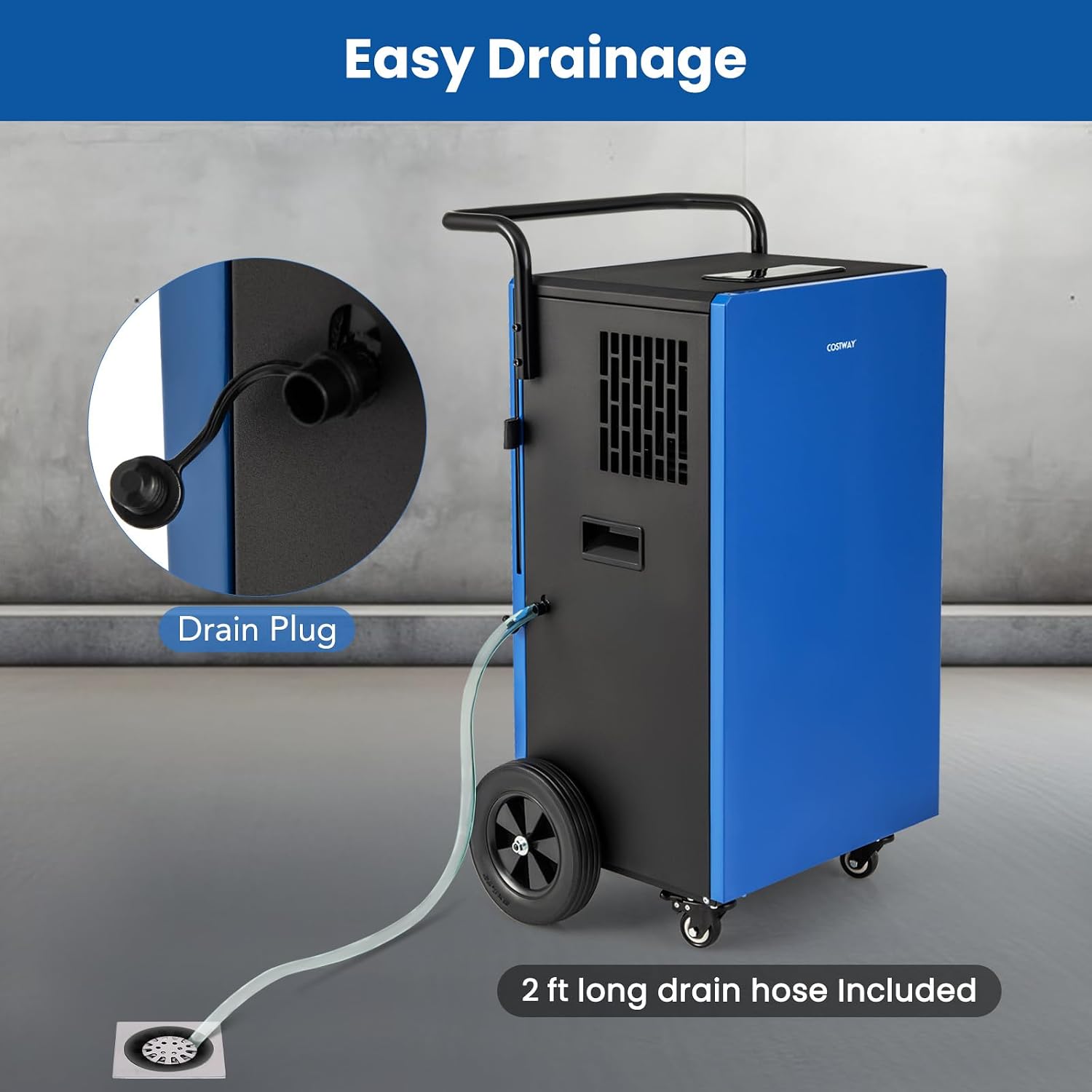 COSTWAY 215 Pint Commercial Dehumidifier, 8,000 Sq.Ft Industrial Dehumidifier with Drain Hose, 24H Timer & 4 Wheels, Ideal for Basement, Warehouse, Job Sites, Water Damage Restoration