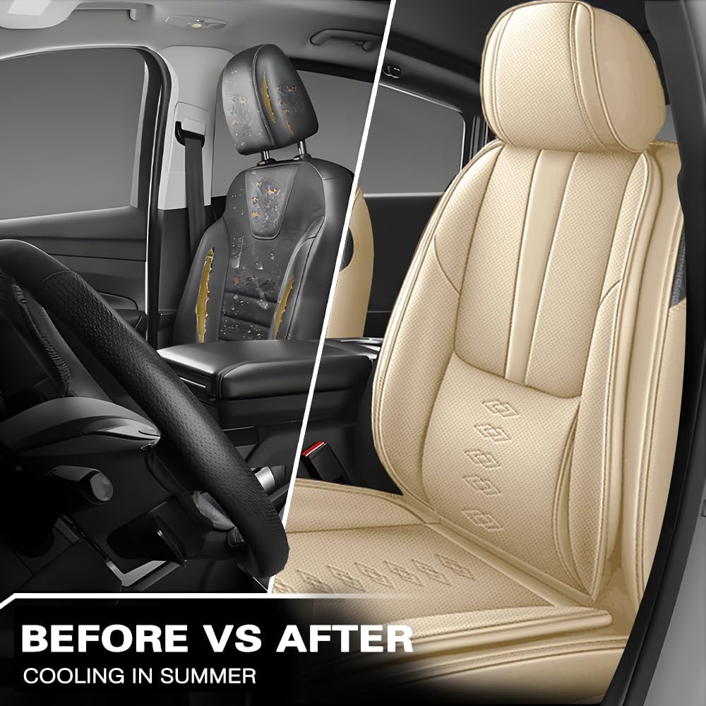 for Land Rover Discovery 1999-2024 2025 Leather Seat Covers,Waterproof Anti-Slip Car Seat Protectors,Soft Only Front Car Seat Cushions,Easy to Install Car Seat Covers(Beige,2 Seats)