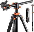 K&F CONCEPT 73 inch /186cm Camera Tripod,Transverse Center Column Aluminium DSLR Tripod with 360 Degree Ball Head 10kg Load Capacity,Quick Release Plate,Detachable Monopod T255A3+BH-28L