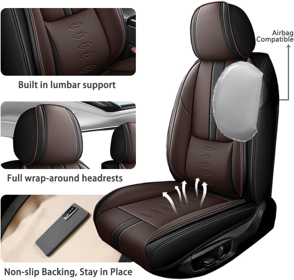Front Seat Covers for Lincoln Nautilus 2019-2024 2025,Leather Car Seat Cover,Soft Seat Cushion Covers with Airbag,Waterproof Automobile Seat Protectors for Nautilus(Black Coffee,Standard)
