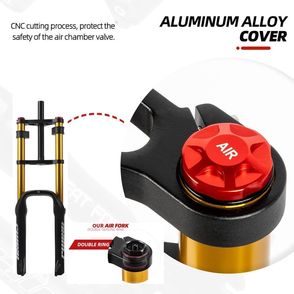20 Inch Fat Fork 4.0' Tire Disc Brake Travel 140mm MTB Bike Air Suspension Fork 1-1/8' DH Rebound Adjustment QR Electric Bicycle Front Fork 9x135mm