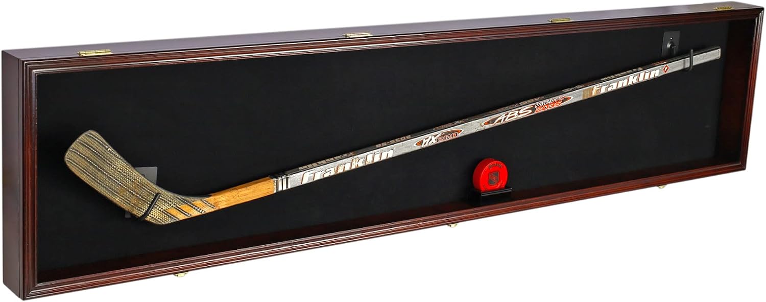 68' Hockey Stick Display Case Ice Hockey Puck, Musket Long Barrel shotgun Wall Cabinet or Wrestling Belt Display Case Rack Frame – Mahogany Finish