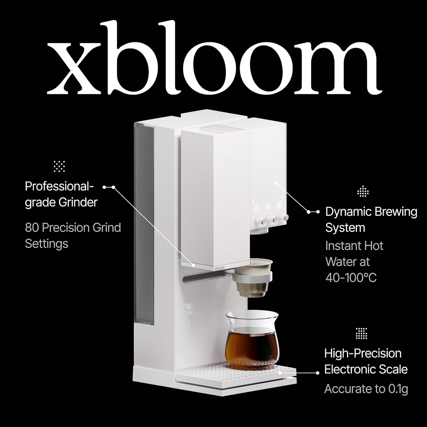 xBloom Studio Coffee Machine – Drip Coffee Maker with Built-in Grinder and Scale, 3 Automation Levels, App Connected Pour Over Coffee Maker for Home and Office, Moonlight White