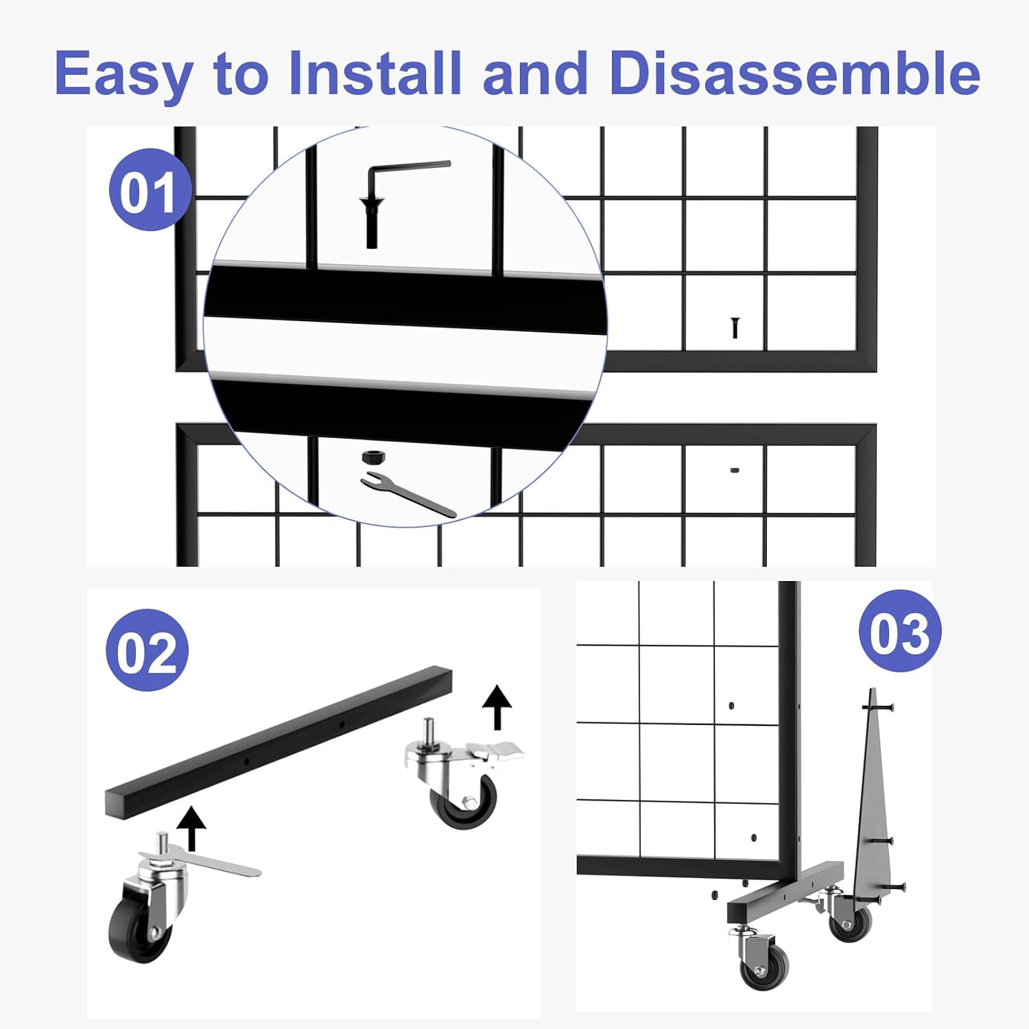 4-Pack 2'x5.5' Ft Gridwall Panel Display Stands Heavy Duty Floor Standing Retail Display Rack with Triangle Base for Retail Art Show With 20 Hooks