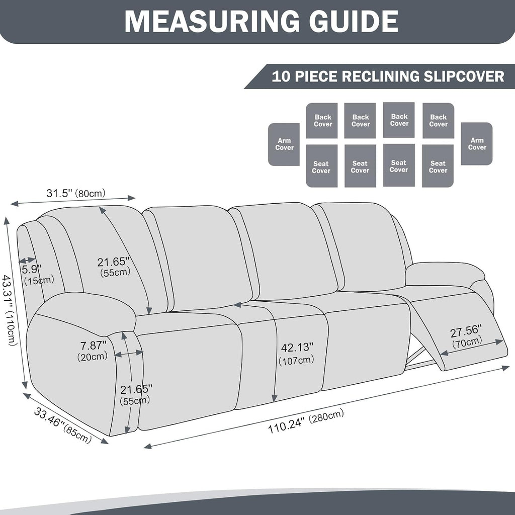 vctops 10 Pieces Waterproof Faux PU Leather Recliner Sofa Covers Stretch Soft 4 Seats RV Couch Cover Anti-Slip Sofa Slipcover Furniture Protector with Elastic Bottom for Kids Pet(Grey,4 Seat)