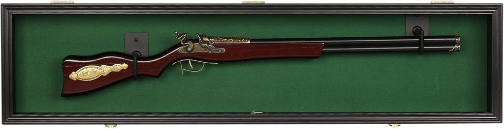 ONE 44' Rifle Gun Shotgun Display Case Saber Sword Golf Club Display Case Cabinet Rack Putter Shadow Box w/98% UV - Lockable Door (Green Felt)-Black Frame