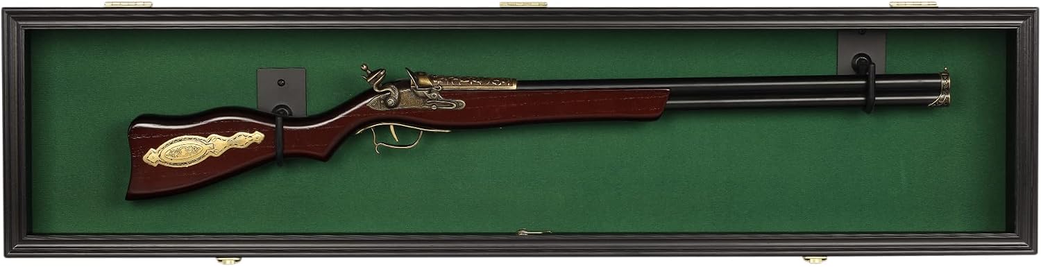 ONE 44' Rifle Gun Shotgun Display Case Saber Sword Golf Club Display Case Cabinet Rack Putter Shadow Box w/98% UV - Lockable Door (Green Felt)-Black Frame