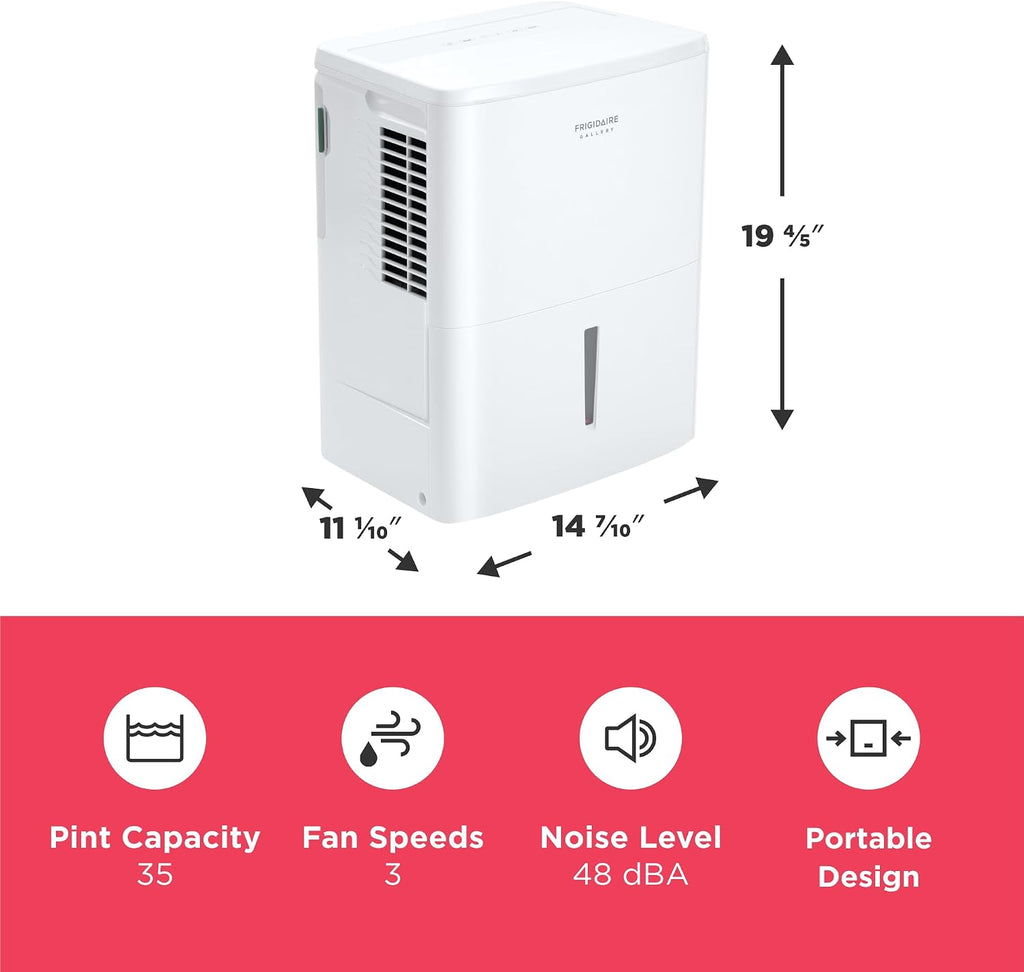 Frigidaire Gallery 2-in-1 50-Pint Portable Dehumidifier with Wi-Fi, Air Quality Monitoring for Medium/Large Rooms & Basements, Custom Humidity Control, Auto Shut Off, White