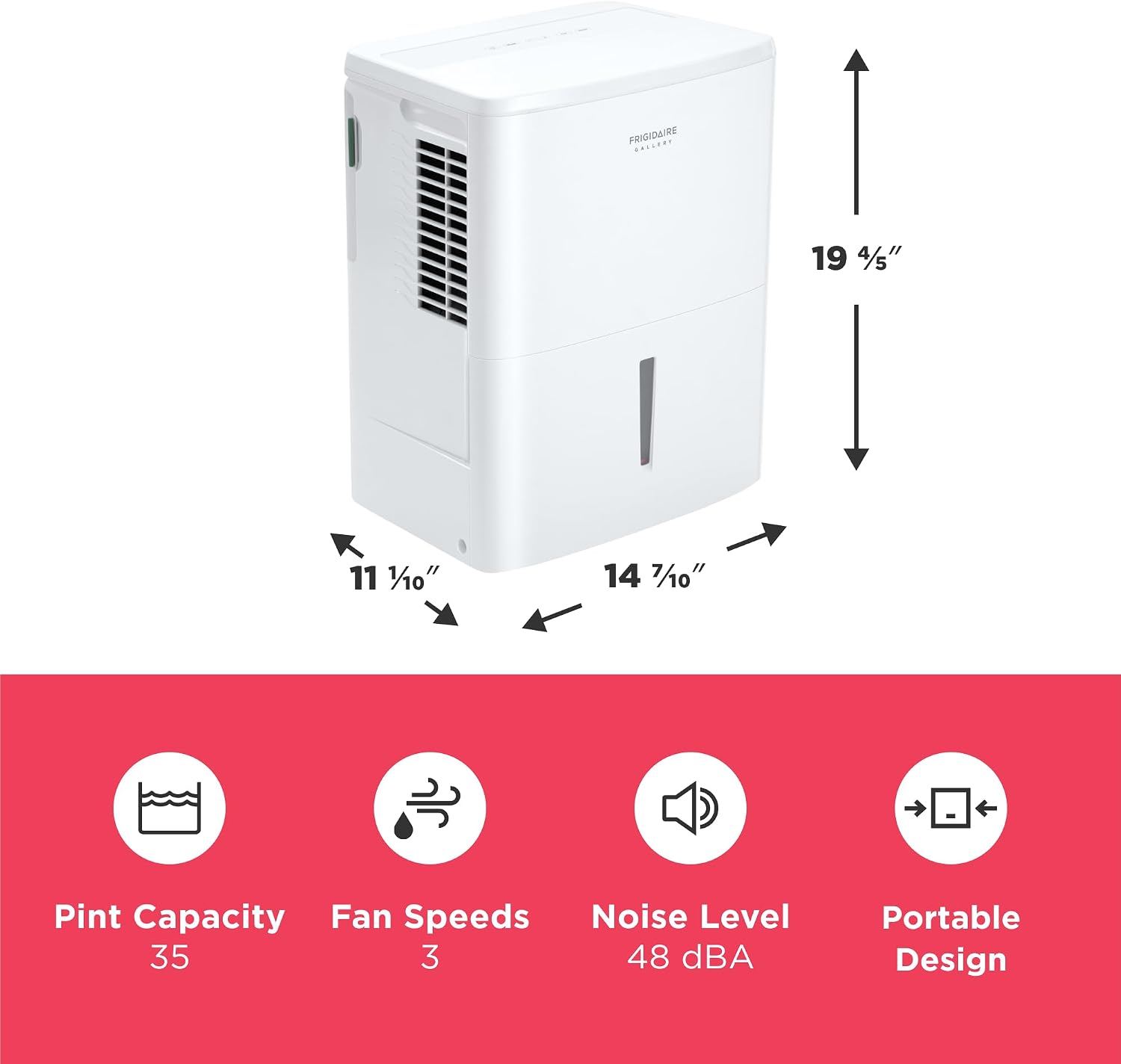 Frigidaire Gallery 2-in-1 50-Pint Portable Dehumidifier with Wi-Fi, Air Quality Monitoring for Medium/Large Rooms & Basements, Custom Humidity Control, Auto Shut Off, White
