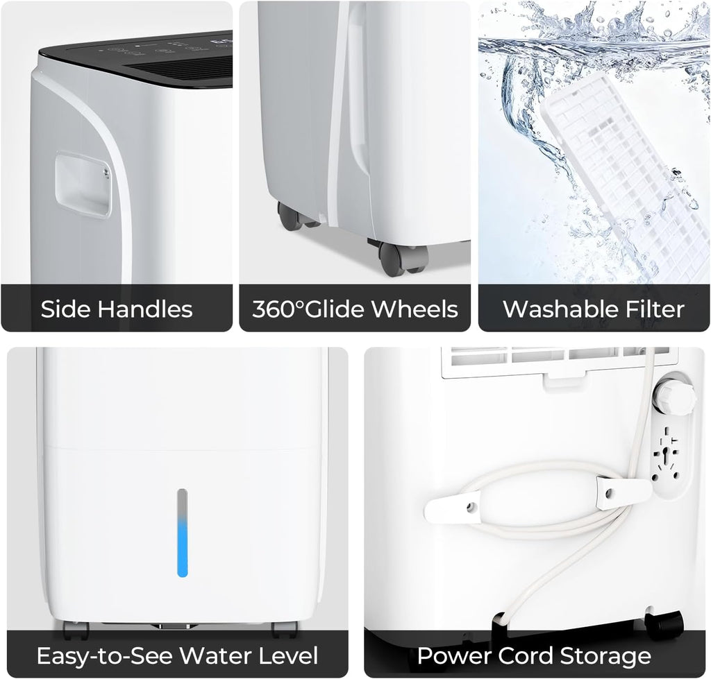 Electactic Max 120 Pint Dehumidifiers for Medium/Large Rooms, Bedrooms & Bathrooms & Basement, Custom Humidity Control, 43dB Quiet, 3 Modes, Home Dehumidifier with Drain Hose & 1.06 Gal Water Tank