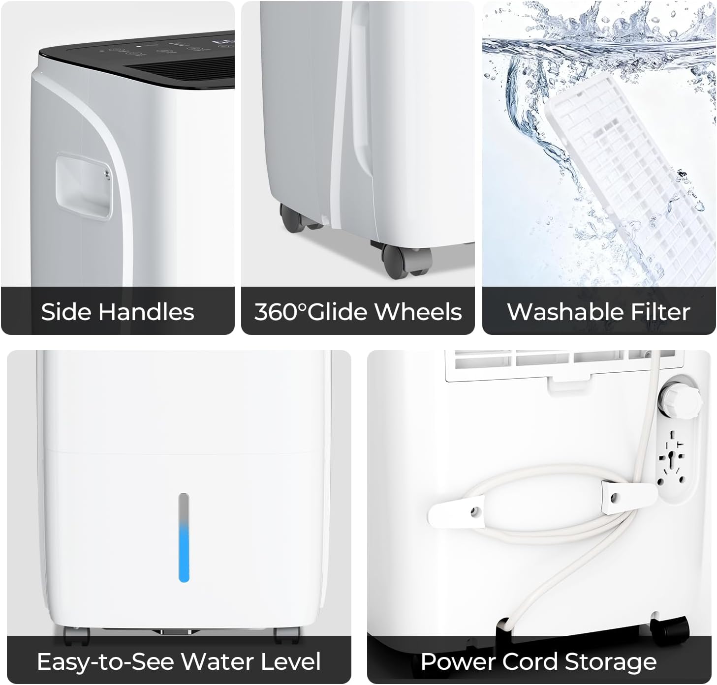 Electactic Max 120 Pint Dehumidifiers for Medium/Large Rooms, Bedrooms & Bathrooms & Basement, Custom Humidity Control, 43dB Quiet, 3 Modes, Home Dehumidifier with Drain Hose & 1.06 Gal Water Tank
