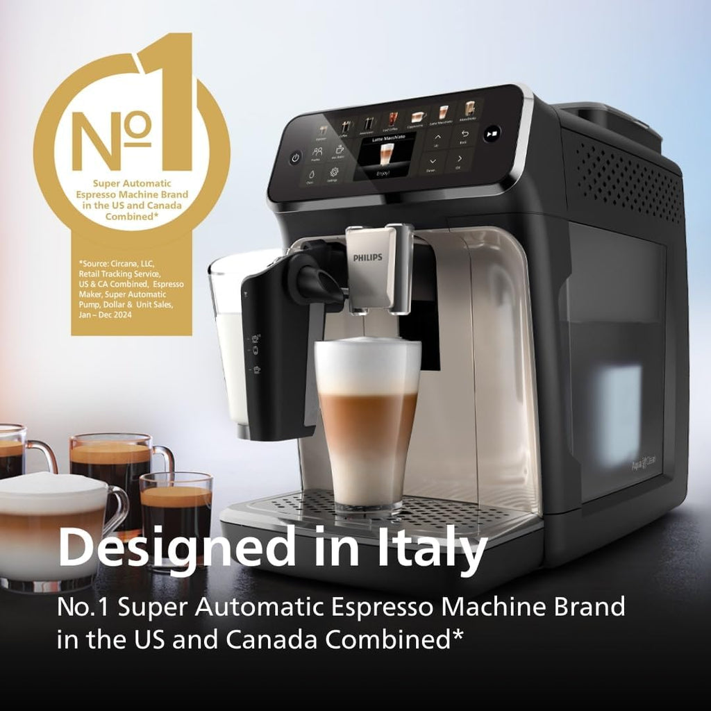 Philips 4400 Series Fully Automatic Espresso Machine – 12 Hot & Iced Coffees, Quick-to-Clean LatteGo Milk System, SilentBrew, QuickStart, Ceramic Grinder, Black Chrome (EP4447/90) (Renewed)