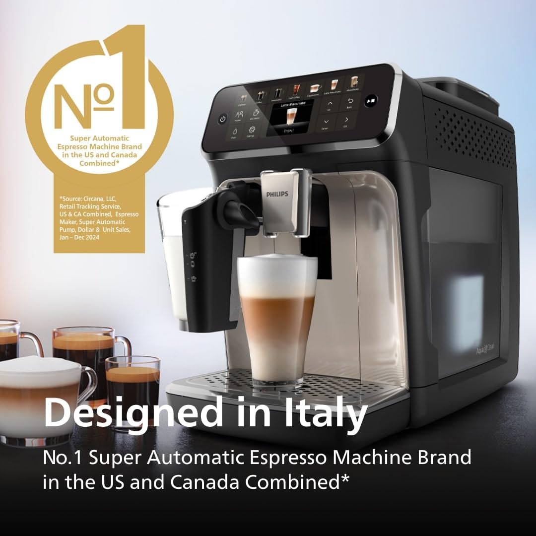 Philips 4400 Series Fully Automatic Espresso Machine – 12 Hot & Iced Coffees, Quick-to-Clean LatteGo Milk System, SilentBrew, QuickStart, Ceramic Grinder, Black Chrome (EP4447/90) (Renewed)
