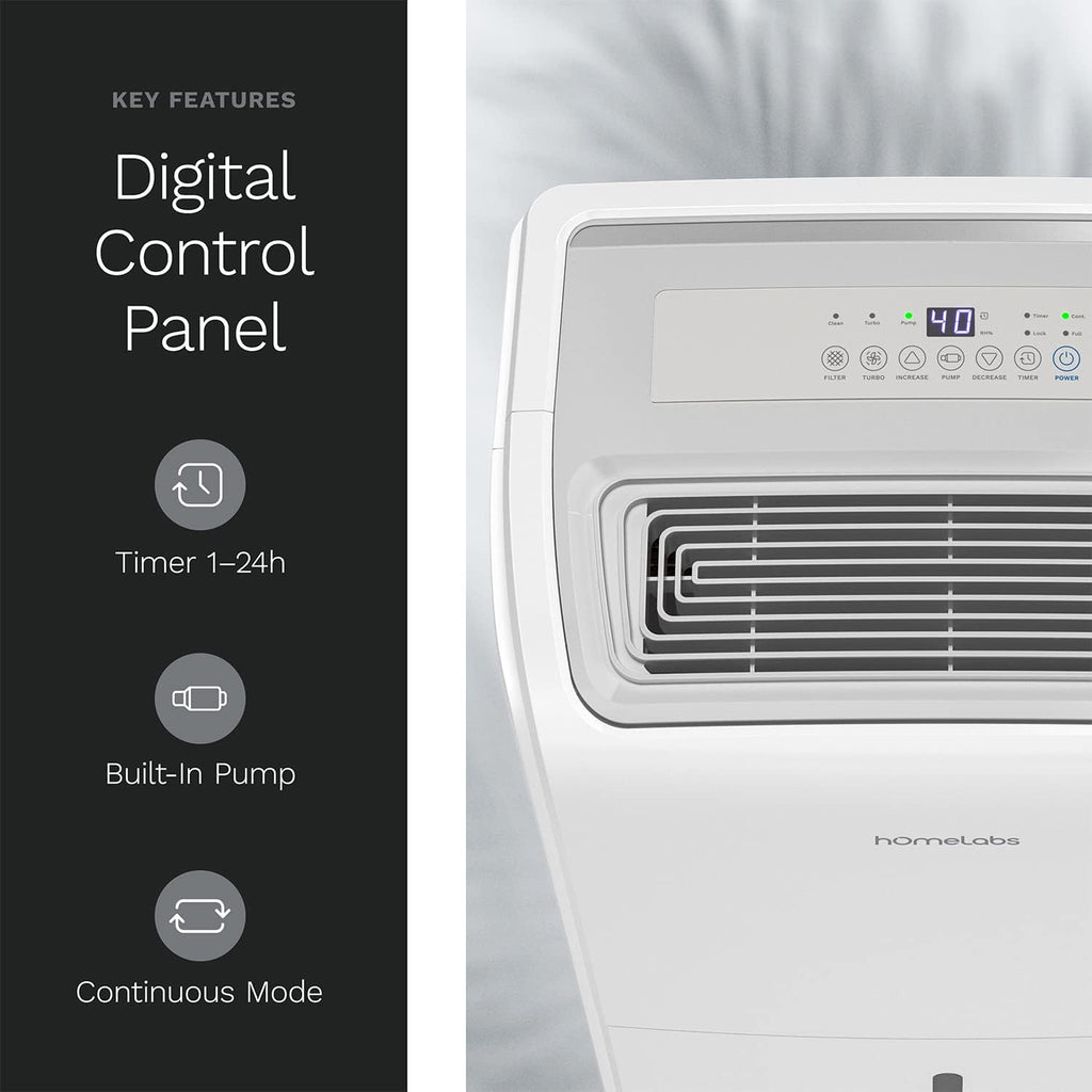 hOmeLabs 4000 Sq. Ft. Dehumidifier with Pump - Ideal for Large Rooms, Home Basements and Whole House - Powerful Moisture Removal and Humidity Control - 50 Pint Capacity