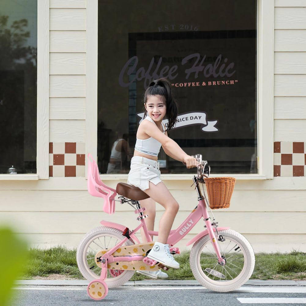 RULLY Fruit Kids Bike 12 14 16 Inch Bicycle for Girls Ages 2-7 Years, Training Wheels Included, Girl Bikes with Basket & Doll Seat | 12, 14, 16, Inch, Bicycle