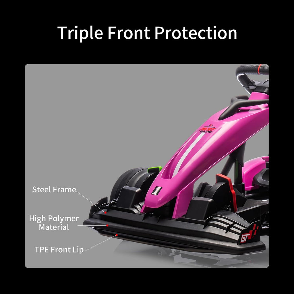 GarveeLife 24V Electric Drift Kart for Kids, Ride Car with Adjustable Seat & 8.5MPH Speed, EVA Silent Wheels, Parent-Safety Certified Ride-On Toy