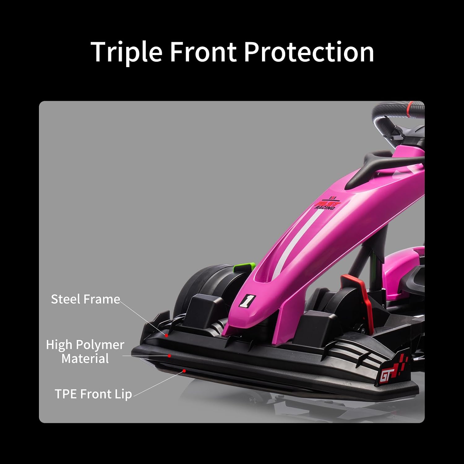 GarveeLife 24V Electric Drift Kart for Kids, Ride Car with Adjustable Seat & 8.5MPH Speed, EVA Silent Wheels, Parent-Safety Certified Ride-On Toy