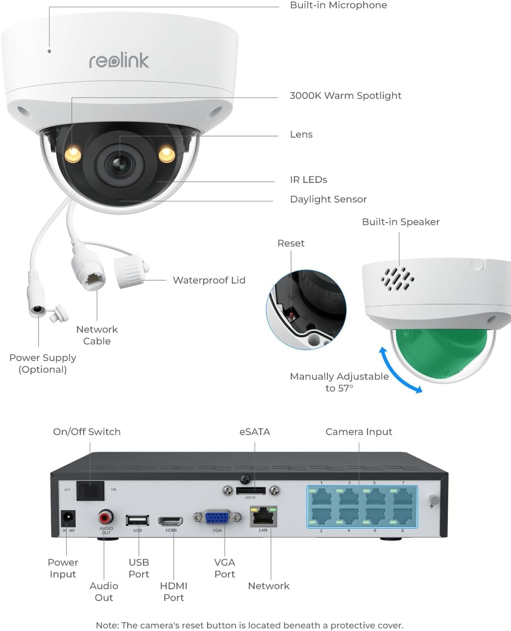 Reolink 5MP 8CH Home Security Camera System, 4pcs 5MP IK10 Vandalproof PoE Cams Wired Outdoor, 130° Ultra Wide Angle, Color Night Vision, Smart AI Detection, 2-Way Talk, 8CH NVR 2TB HDD, RLK8-500V4