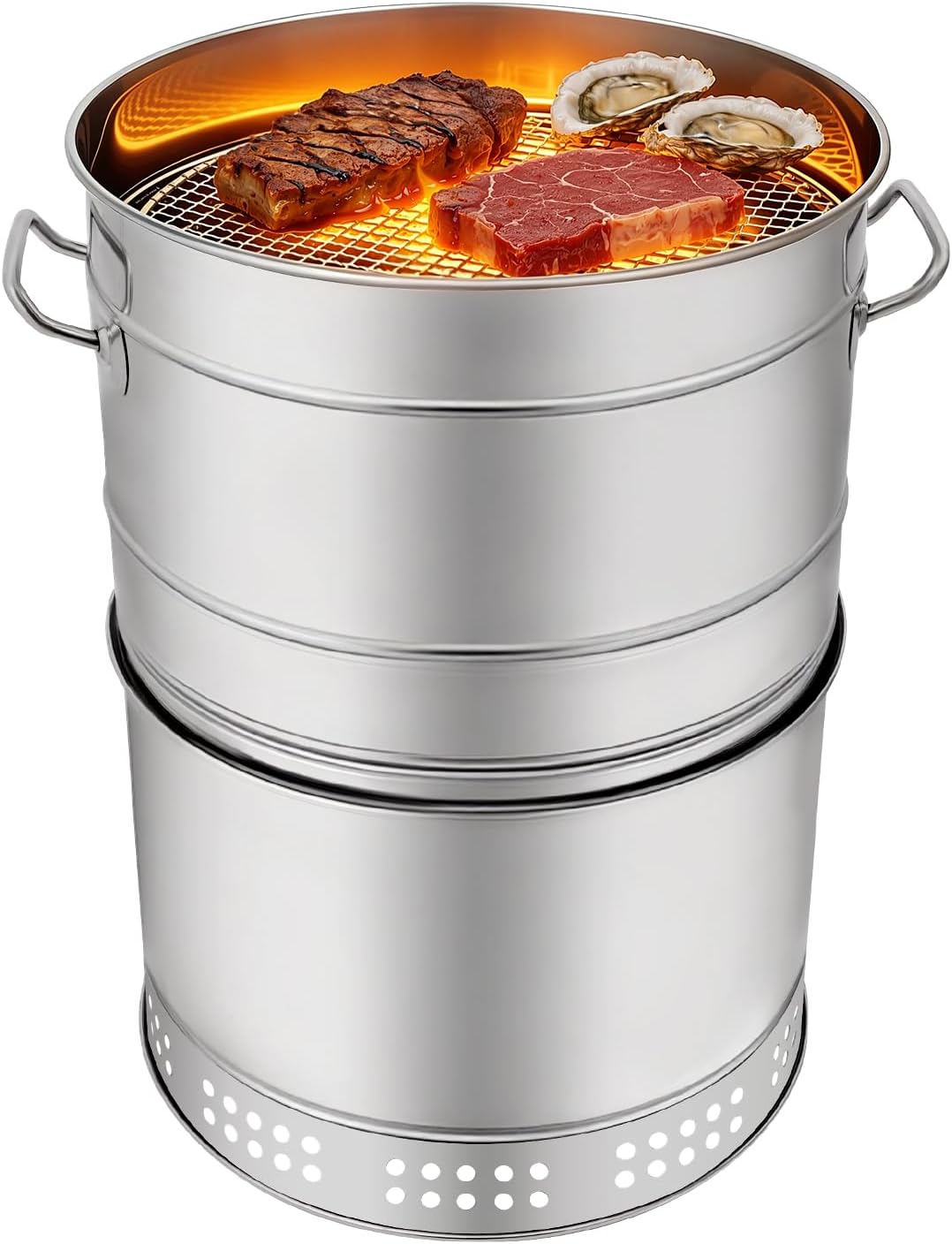 2-in-1 Vertical Smoker Barrel Grill, Portable Charcoal BBQ 360° Smokeless Stainless Steel BBQ Grill Barrel for Outdoor Barbecue, Camping, And Backyard Cooking (Large-50 Skewers)