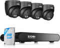 ZOSI C220 4CH 4MP QHD 2.5K PoE Home Security Camera System, 4 x 4MP(1440p) Dome IP Cameras Outdoor Indoor, Smart AI Human Detection, Two-Way Audio, 4CH 5MP 3K NVR with 1TB HDD for 24/7 Record