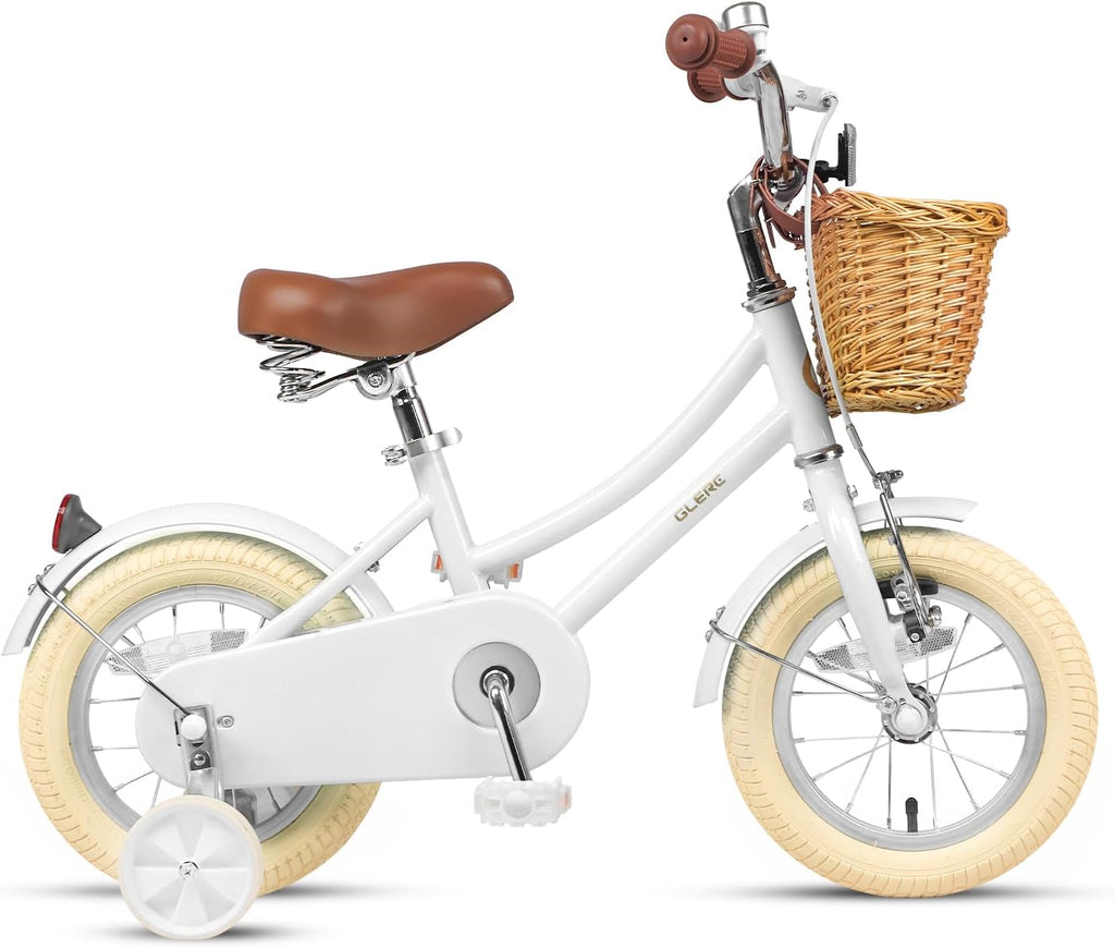 Glerc Little Molly 12-20 Inch Kids Retro Cruiser Bike for 2-13 Year Old with Wicker Basket & Training Wheels/Kickstand, Multiple Colors
