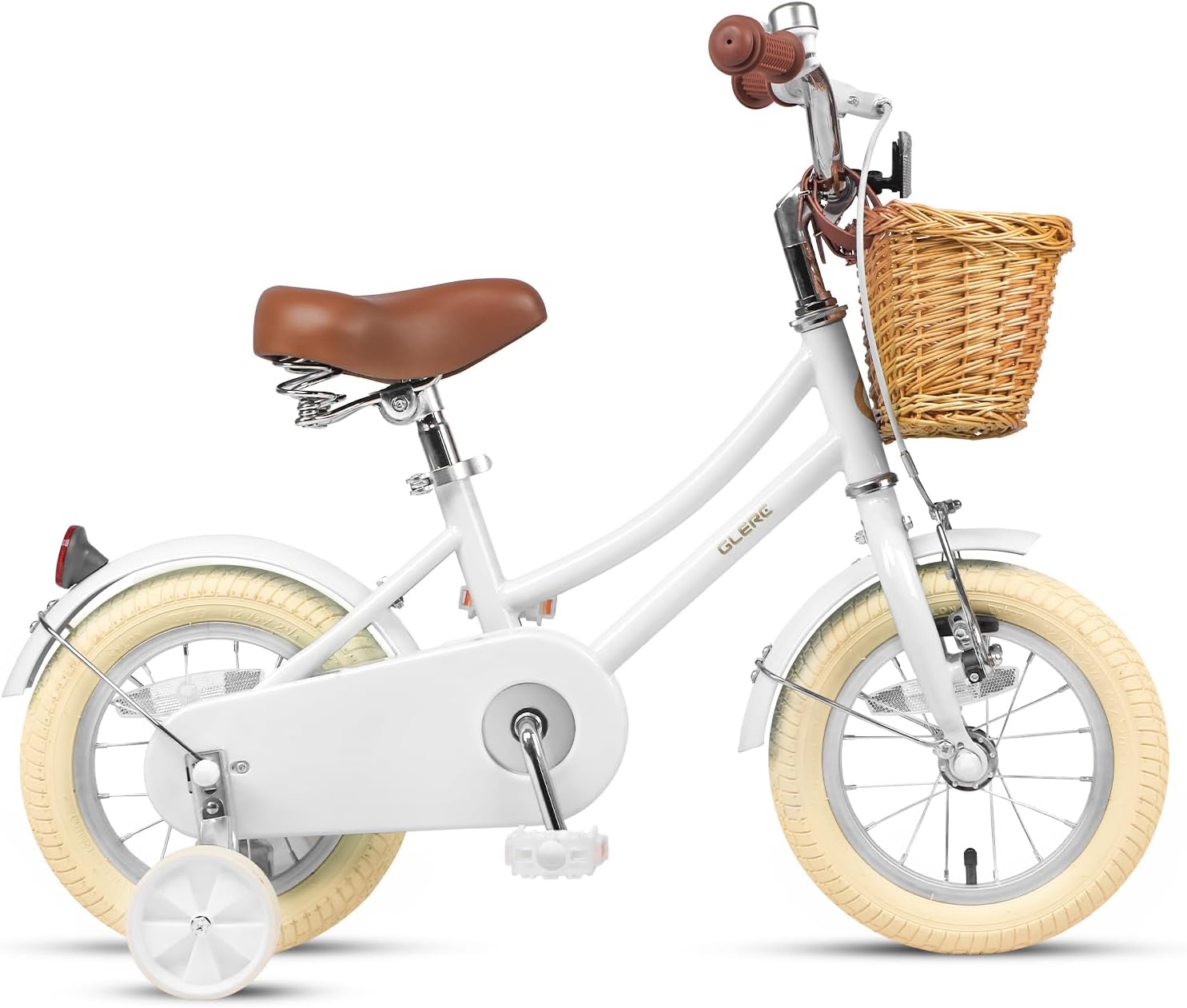 Glerc Little Molly 12-20 Inch Kids Retro Cruiser Bike for 2-13 Year Old with Wicker Basket & Training Wheels/Kickstand, Multiple Colors