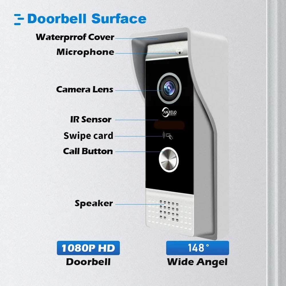 Video Apartment Doorbell Intercom,1080P HD Touch Screen Monitor,Outdoor Camera Doorbell Camera,Ring Doorbell Wired,TUYA,Night Vision,Two-Way Audio,Video Intercom (1 Bell+2 white Monitor + 2C)