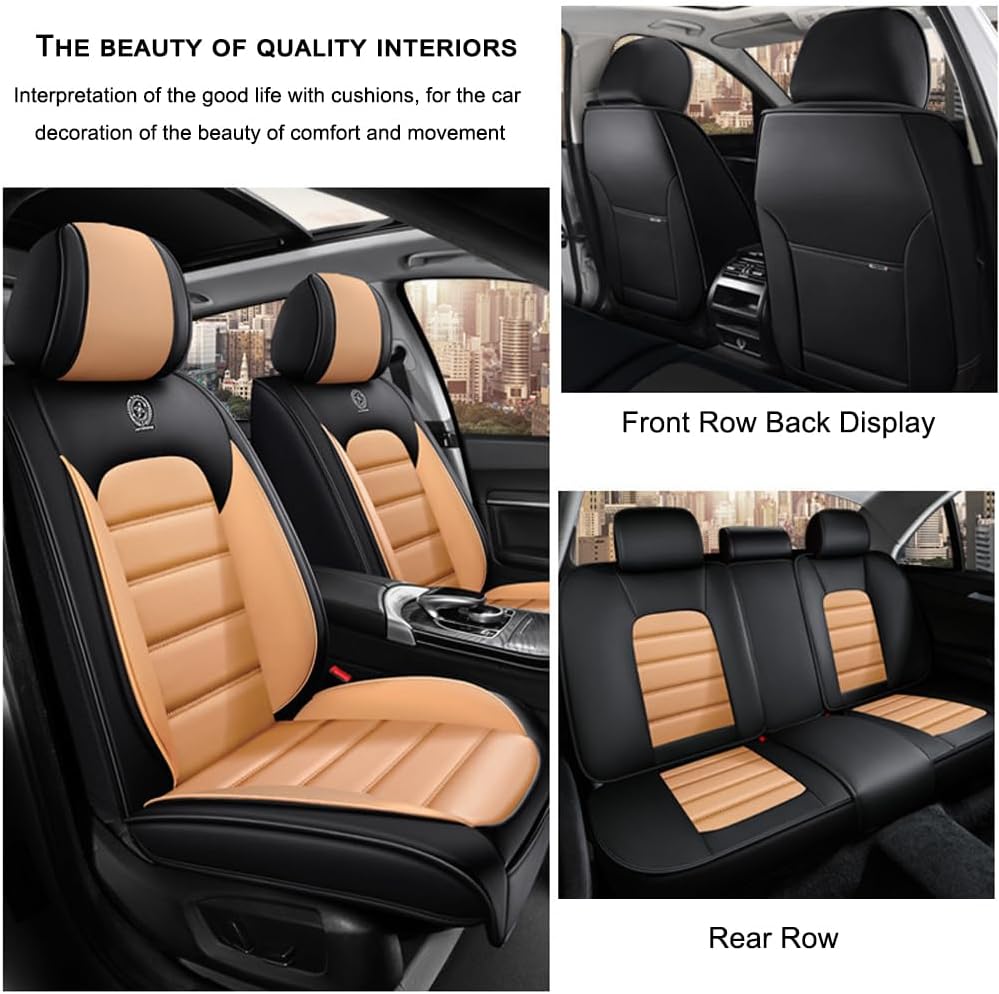5 Seat Covers for Hummer H3 2006-2010 Leather Car Seat Covers Waterproof Anti-Slip Soft Car Seat Protectors Comfort Automotive Seat Covers with Airbag（Standard,Black+Orange）
