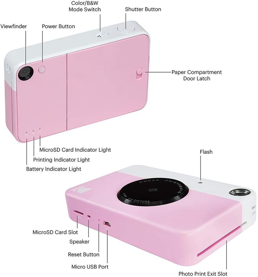 KODAK Printomatic Full-Color Instant Print Digital Camera Colorful Photos On Zink 2x3' Sticky-Back Photo Paper 5MP Gift Bundle: Case + Zink 2x3' 20pk + Album + Stickers + Frames + Markers - Pink