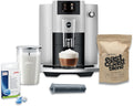 (Jura E6 Automatic, Affordable Espresso Machine with Programmable Coffee Strength (Platinum) Bundle with Smart Filter Cartridge, Cleaning Tablets, Coffee Beans Bag, and Glass Milk Container (5 Items)
