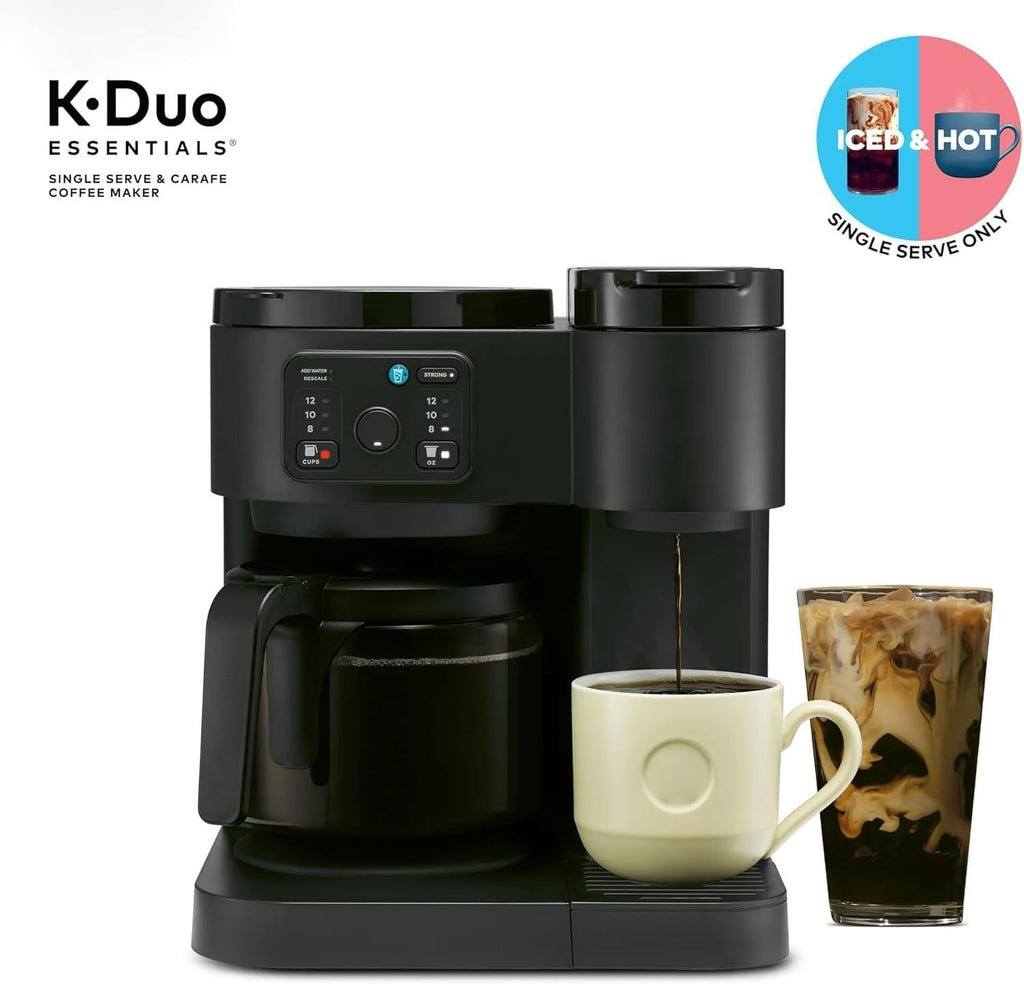 K-Duo Essentials Coffee Maker for Hot and Iced Drinks, Single Serve KCup Pod Brewer and 12 Cup Carafe Drip Coffee Pot, 72 oz Water Reservoir,Pause & Pour Feature, Perfect for Home & Office Use