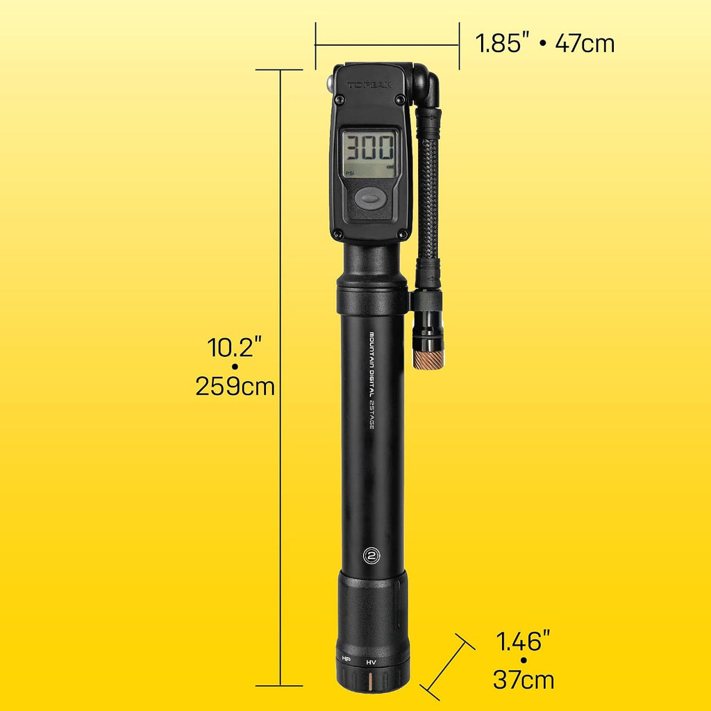 Topeak Mountain Digital 2Stage Bike Pump – Dual-Mode High-Pressure/High-Volume Shock Pump with Digital Gauge, SmartHead ThreadLock & Pressure-Rite Valve System