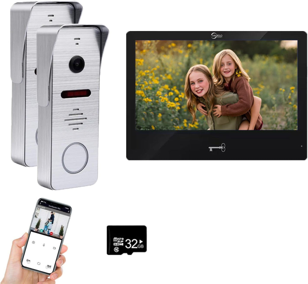Ring Doorbell Wired,1080P Doorbell Camera(W),Indoor Outdoor Camera,10 Inch Monitor (B) Ring Video Doorbell with Night Vision,Dual-Way Intercom for Villa House Office Apartment (2 Bell +1 Screen)
