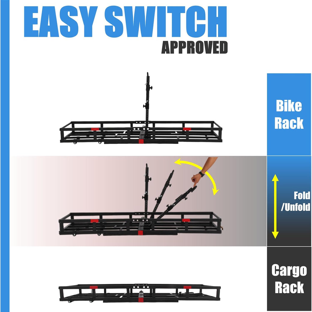 Hitch-Mount Bike Rack for Ebike Heavy-Duty - Comes with Cargo Carrier Fits 2 Electric Fat-Tire Mountain Bicycles Fits 2' Receiver for Car SUV Truck RV Minivan (Blue)