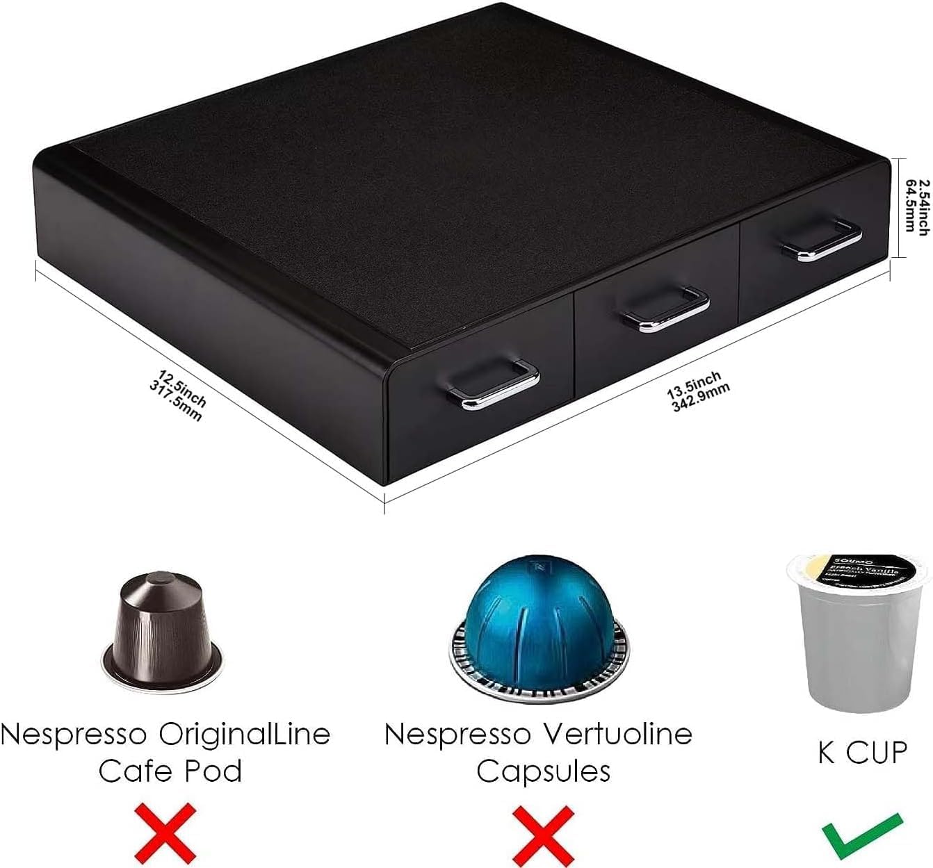 Amazon Basics K-Cup Compatible Coffee Pod Storage Drawer, 3 Easy-Open Drawers, 36 Pod Capacity, Black (Pack of 6)