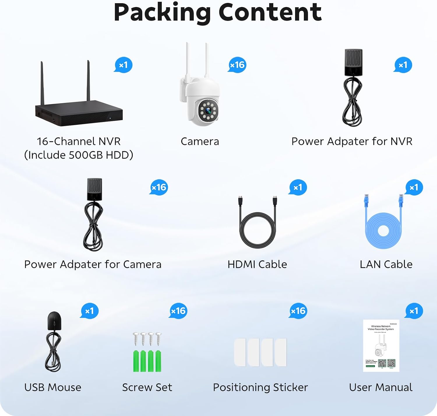 CAMCAMP 16 channel Security Camera System Wireless Cameras for home Security, 360° Auto Tracking, Pan & Tilt App Control, Two-Way Audio, 3 Night Vision, 4K NVR w/ 500GB, CCTV Surveillance Kit(16, CAM)