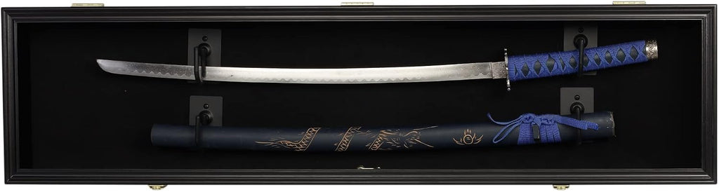DisplayGifts 44' Long Rifle Gun Shotgun, Saber, Sword or Golf Club Display Case Cabinet Rack Putter Shadow Box w/98% UV Protection Lockable Door (Black Finish)