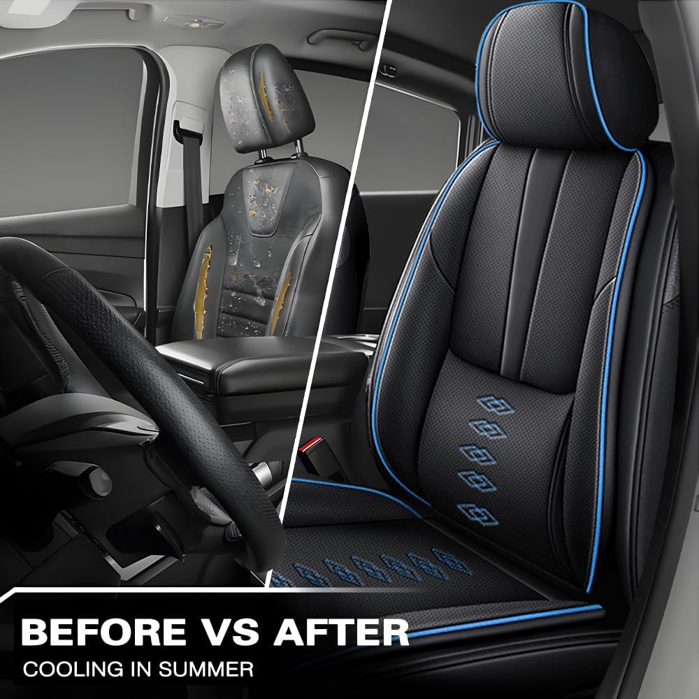 for Land Rover Discovery 1999-2024 2025 Leather Seat Covers,Waterproof Anti-Slip Car Seat Protectors,Soft Only Front Car Seat Cushions,Easy to Install Car Seat Covers(Black-Blue,2 Seats)